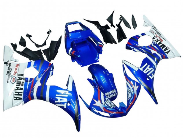 Mejores Carenados Moto Yamaha YZF R6 2003-2004 - Blanco Azul Fiat Motul Kastinee