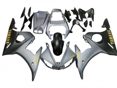 Mejores Carenados Moto Yamaha YZF R6 2003-2004 - Gris Mate Negro Mate Oro Calcomanías
