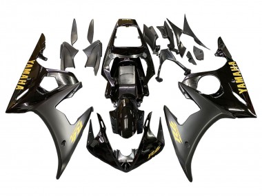 Mejores Carenados Moto Yamaha YZF R6 2003-2004 - Negro Brillante Negro Mate Oro Calcomanías