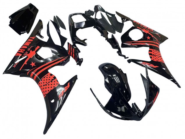 Mejores Carenado Moto Yamaha YZF R6 2003-2004 - Negro Brillante Rojo