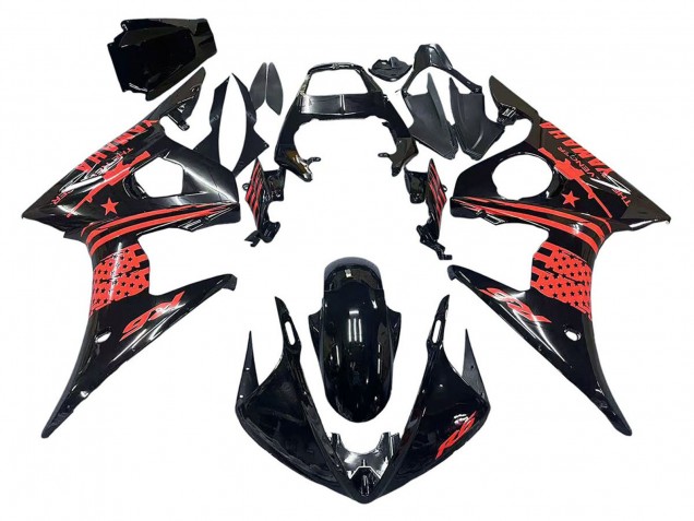 Mejores Carenado Moto Yamaha YZF R6 2003-2004 - Negro Brillante Rojo
