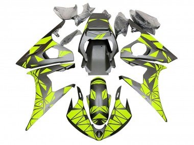 Mejores Carenados Moto Yamaha YZF R6 2003-2004 - Neon Verde Negro Mate Geométrico