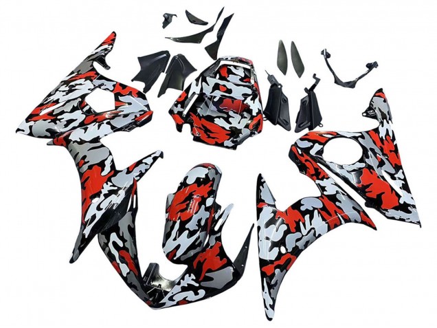 Mejores Carenados Moto Yamaha YZF R6 2003-2004 - Negro Rojo Gris Camouflage
