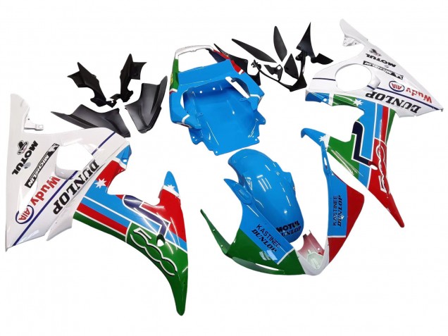 Mejores Carenados Moto Yamaha YZF 600 R6 2005 - Azul Claro Blanco Verde Rojo Kastinee Dunlop Motul