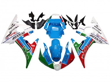 Mejores Carenados Moto Yamaha YZF 600 R6 2005 - Azul Claro Blanco Verde Rojo Kastinee Dunlop Motul
