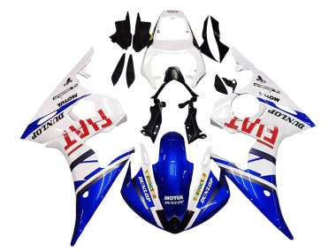Mejores Carenados Moto Yamaha YZF 600 R6 2005 - Blanco Azul Dunlop Fiat Motul