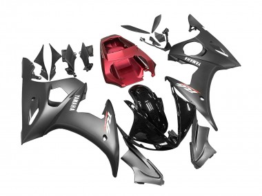Mejores Carenados Moto Yamaha YZF 600 R6 2005 - Negro Mate Negro Brillante Gris Rojo