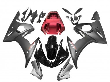 Mejores Carenados Moto Yamaha YZF 600 R6 2005 - Negro Mate Negro Brillante Gris Rojo