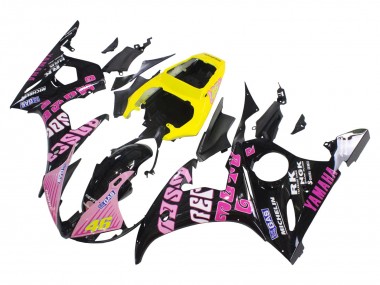 Mejores Carenados Moto Yamaha YZF 600 R6 2005 - Negro Rosa Amarillo Repsol 46