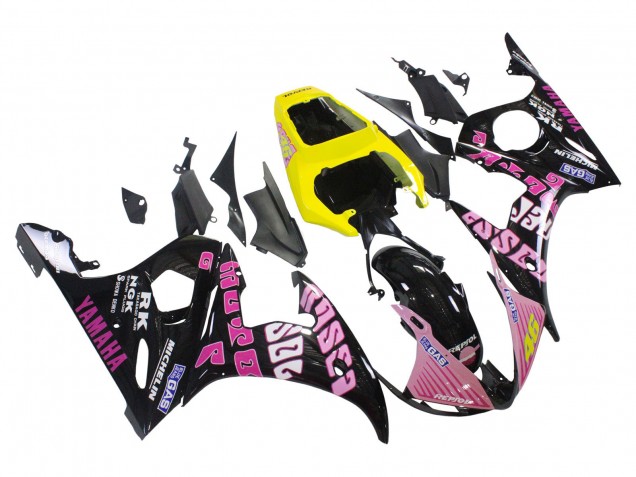 Mejores Carenados Moto Yamaha YZF 600 R6 2005 - Negro Rosa Amarillo Repsol 46