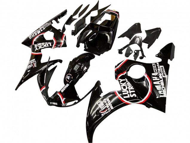 Mejores Carenados Moto Yamaha YZF 600 R6 2005 - Negro Brillante Blanco Lucky Strike Motul