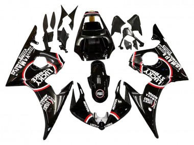 Mejores Carenados Moto Yamaha YZF 600 R6 2005 - Negro Brillante Blanco Lucky Strike Motul