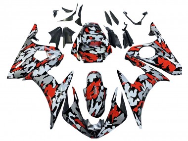 Mejores Carenados Moto Yamaha YZF 600 R6 2005 - Negro Rojo Gris Camouflage