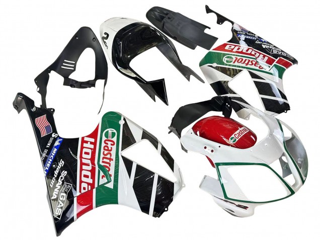 Mejores Carenados Moto Honda VTR1000 2000-2006 - Blanco Rojo Verde Negro Brillante Castrol