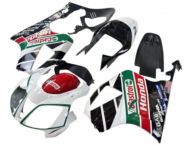 Mejores Carenados Moto Honda VTR1000 2000-2006 - Blanco Rojo Verde Negro Brillante Castrol