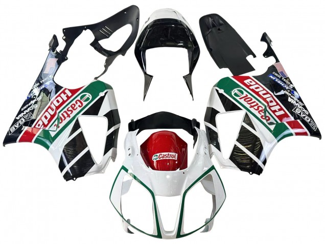 Mejores Carenados Moto Honda VTR1000 2000-2006 - Blanco Rojo Verde Negro Brillante Castrol