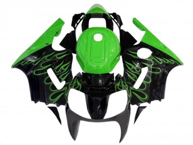 Mejores Carenados Moto Kawasaki ZX12R  2000-2001 - Negro Brillante Verde Llama