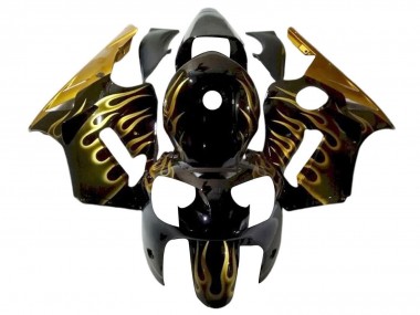 Mejores Carenados Moto Kawasaki ZX12R 2000-2001 - Negro Brillante Oro Llama