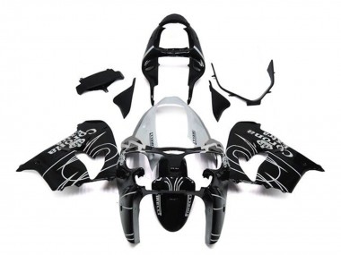 Mejores Carenados Moto Kawasaki ZX9R 2002-2003 - Negro Brillante Blanco Corona Extra