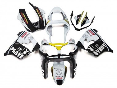 Mejores Carenados Moto Kawasaki ZX9R 2002-2003 - Blanco Negro Amarillo Playboy