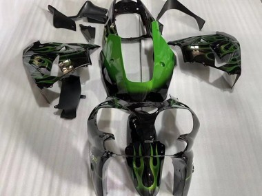 Mejores Carenados Moto Kawasaki ZX9R 2002-2003 - Negro Brillante Verde Llama