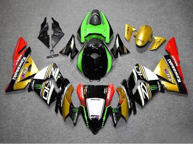 Mejores Carenados Moto Kawasaki ZX10R 2004-2005 - Oro Negro Verde Blanco Rojo