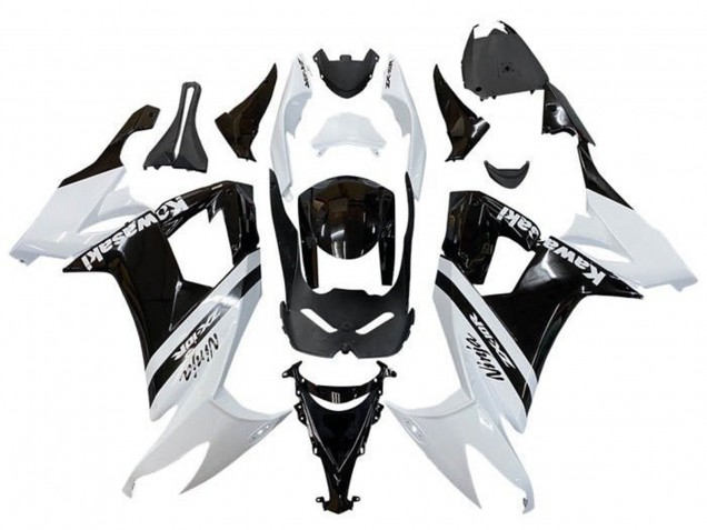 Mejores Carenados Moto Kawasaki ZX10R 2008-2010 - Blanco Negro Brillante Raya