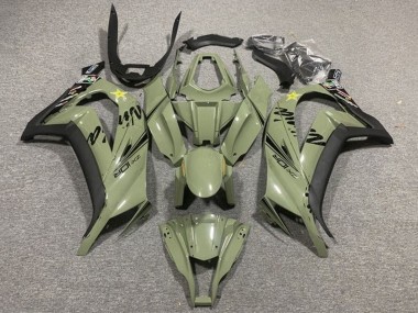 Mejores Carenados Moto Kawasaki ZX10R 2011-2015 - Verde Oscuro Militar Negro Amarillo Estrella