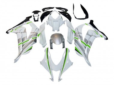 Mejores Carenados Moto Kawasaki ZX10R 2016-2020 - Blanco Plata Verde Raya