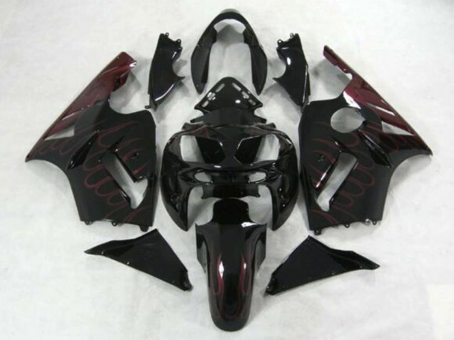 Mejores Carenados Moto Kawasaki ZX12R 2002-2006 - Negro Brillante Burgundy Llama