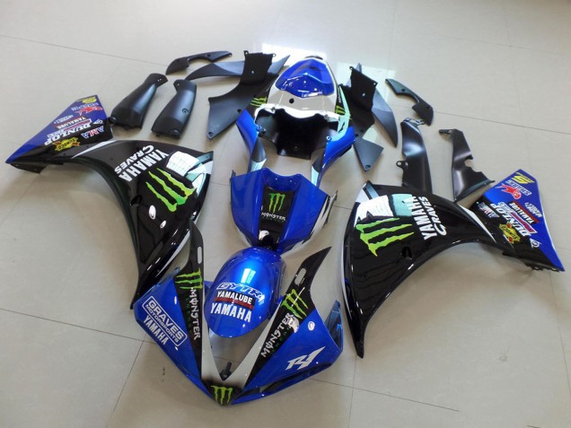 Mejores Carenados Moto Yamaha YZF R1 2012-2014 - Azul Blanco Negro Brillante Verde Graves Yamalube Monstruo
