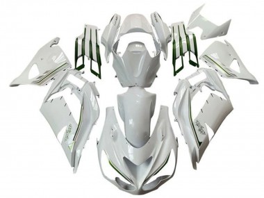 Mejores Carenados Moto Kawasaki ZX14R ZZR1400 2012-2024 - Blanco Verde Plata Raya