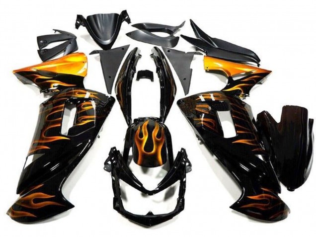 Mejores Carenados Moto Kawasaki Ninja 650 EX650 2006-2008 - Negro Brillante Oro Llama