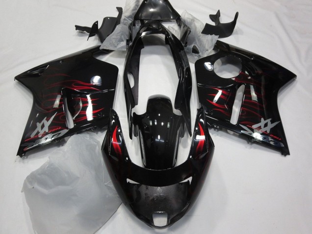 Mejores Carenado Moto Honda CBR1100XX Blackbird 1996-2007 - Negro Brillante Rojo Llama