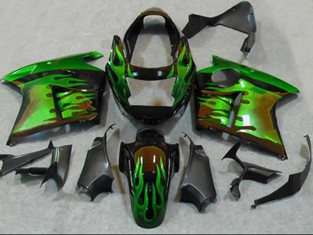 Mejores Carenados Moto Honda CBR1100XX Blackbird 1996-2007 - Negro Brillante Verde Llama