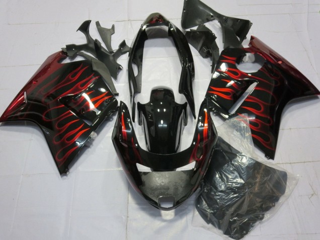 Mejores Carenados Moto Honda CBR1100XX Blackbird 1996-2007 - Negro Brillante Rojo Llama
