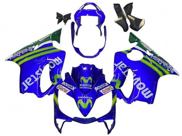 Mejores Carenados Moto Honda CBR600 F4i 2001-2003 - Azul Verde Blanco MoviStar
