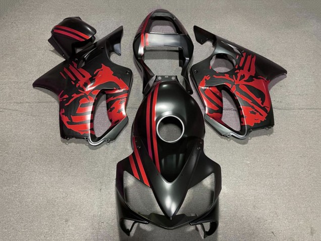Mejores Carenados Moto Honda CBR600 F4i 2001-2003 - Rojo Negro Mate Cráneo