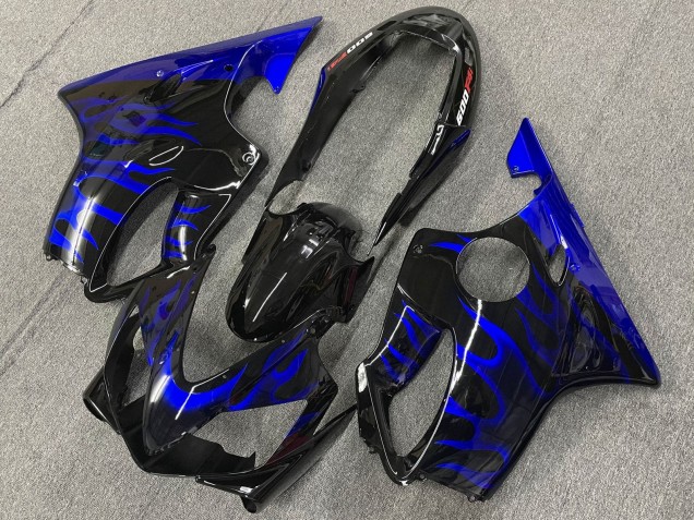 Mejores Carenados Moto Honda CBR600 F4i 2004-2007 - Negro Brillante Azul Llama