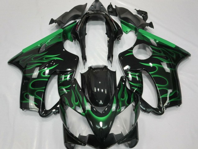 Mejores Carenados Moto Honda CBR600 F4i 2004-2007 - Negro Brillante Verde Llama
