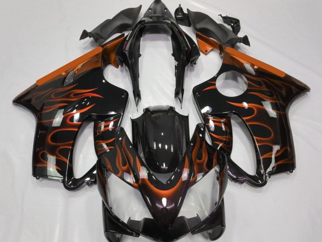 Mejores Carenados Moto Honda CBR600 F4i 2004-2007 - Negro Brillante Naranja Llama