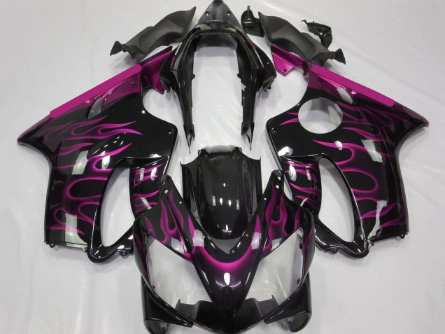 Mejores Carenados Moto Honda CBR600 F4i 2004-2007 - Negro Brillante Rosa Llama