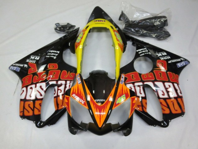 Mejores Carenados Moto Honda CBR600 F4i 2004-2007 - Amarillo Naranja Negro Brillante Rossi
