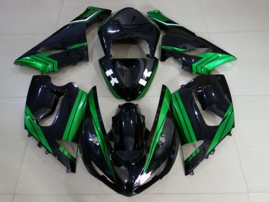 Mejores Carenados Moto Kawasaki ZX6R 2005-2006 - Verde Blanco Negro Brillante