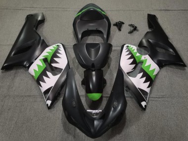 Mejores Carenados Moto Kawasaki ZX6R 2005-2006 - Negro Mate Blanco Verde Tiburón