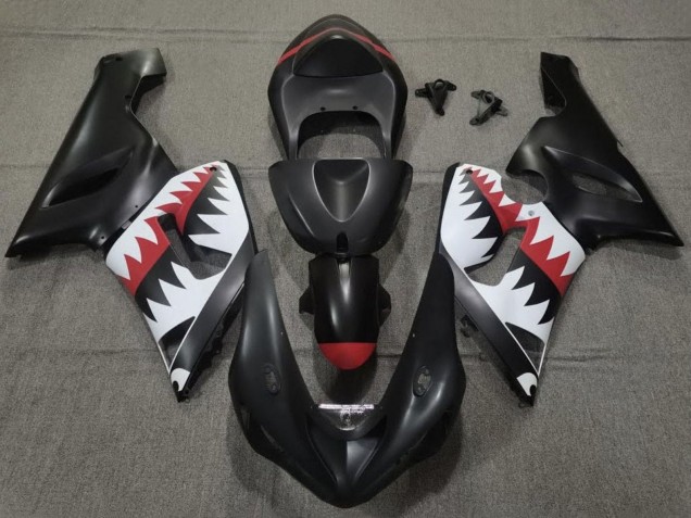 Mejores Carenados Moto Kawasaki ZX6R 2005-2006 - Negro Mate Blanco Rojo Tiburón