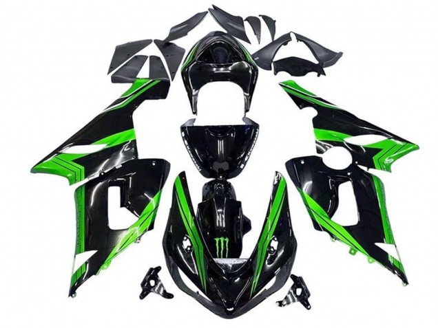 Mejores Carenados Moto Kawasaki ZX6R 2005-2006 - Verde Negro Brillante Monstruo Raya