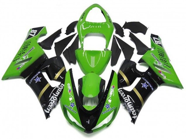 Mejores Carenados Moto Kawasaki ZX6R 2005-2006 - Verde Negro Brillante Azul Estrella Team Verde