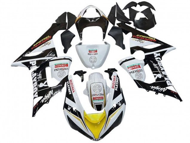 Mejores Carenados Moto Kawasaki ZX6R 2005-2006 - Blanco Negro Amarillo Rojo Rizoma Playboy