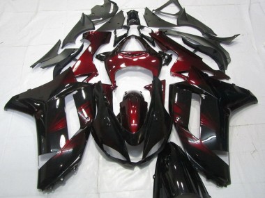 Mejores Carenados Moto Kawasaki ZX6R 2007-2008 - Negro Rojo Oscuro
